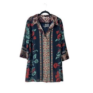 Soft Surroundings Floral Chiffon Tunic NEW Plus Size 2X Layered 3/4 Sleeves